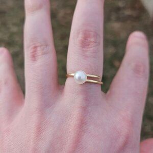 14K Yellow Gold Open Ended Bypass 6mm Pearl Solitaire Ring Size 7.25